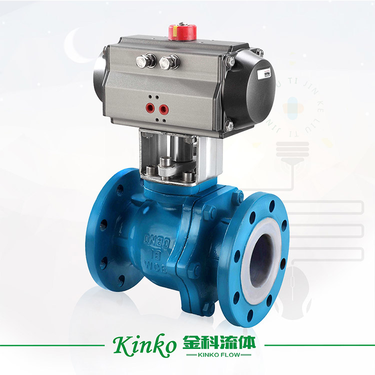 Pneumatic fluorine-coated ball valve