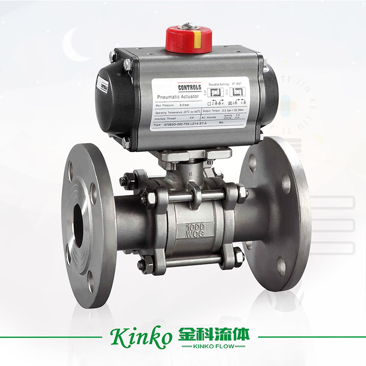 Pneumatic three-piece flanged ball valve